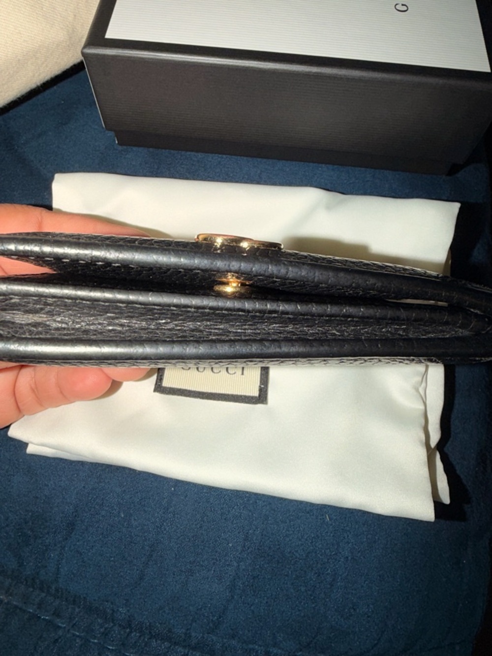 Gucci Black Pebbled Leather Card Holder with Gold Double G - Picture 5 of 5